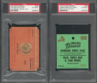 1950-78 Braves Season Pass Collection- Lot of 5 (PSA)